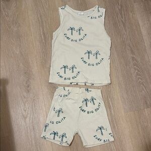 5-6 Beige Surf Print Tank and Shorts Set
